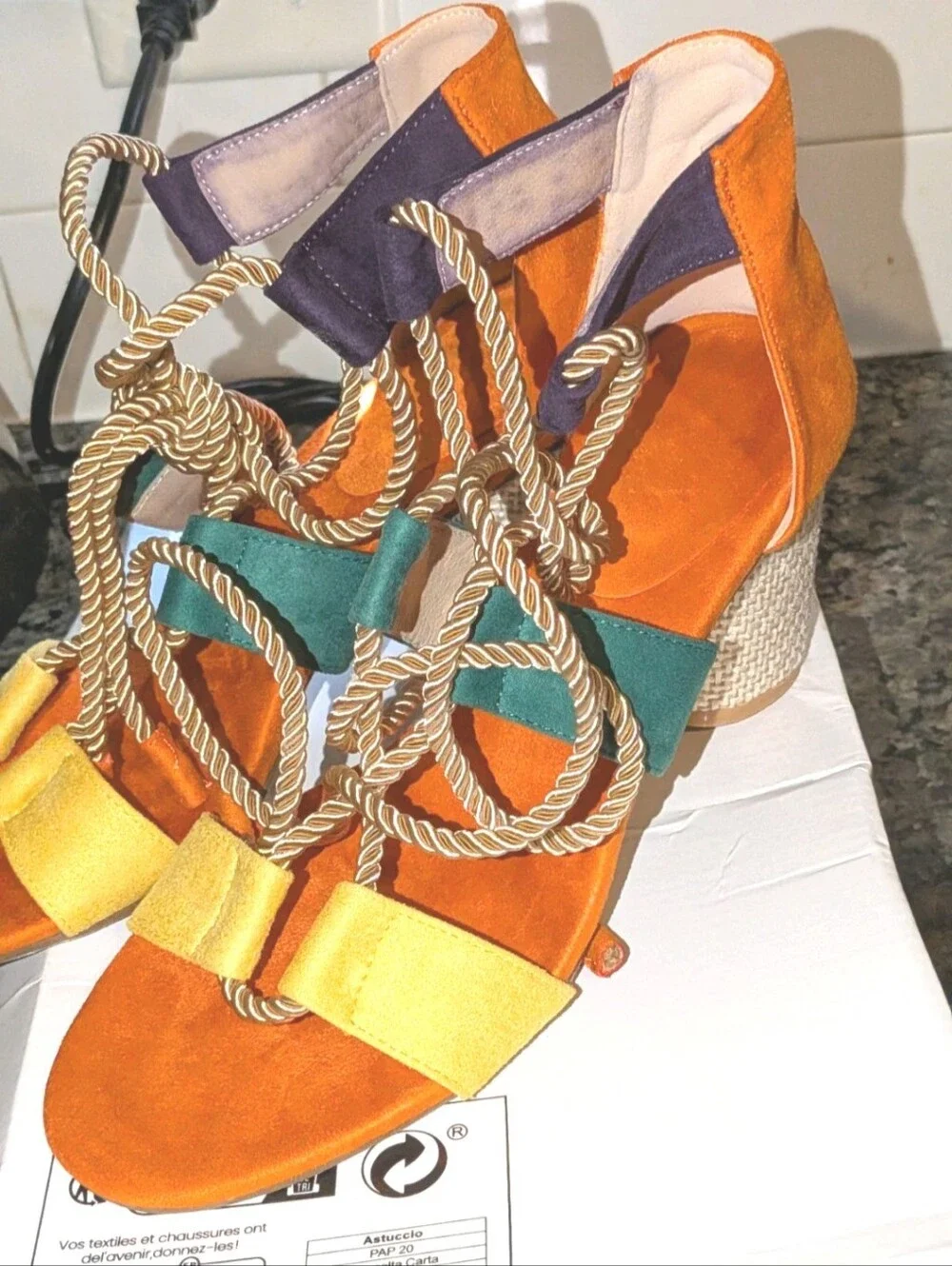 Women's Boho colorful open toe heels sz 8.5